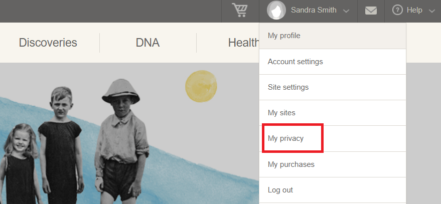 Accessing your privacy settings on your MyHeritage account