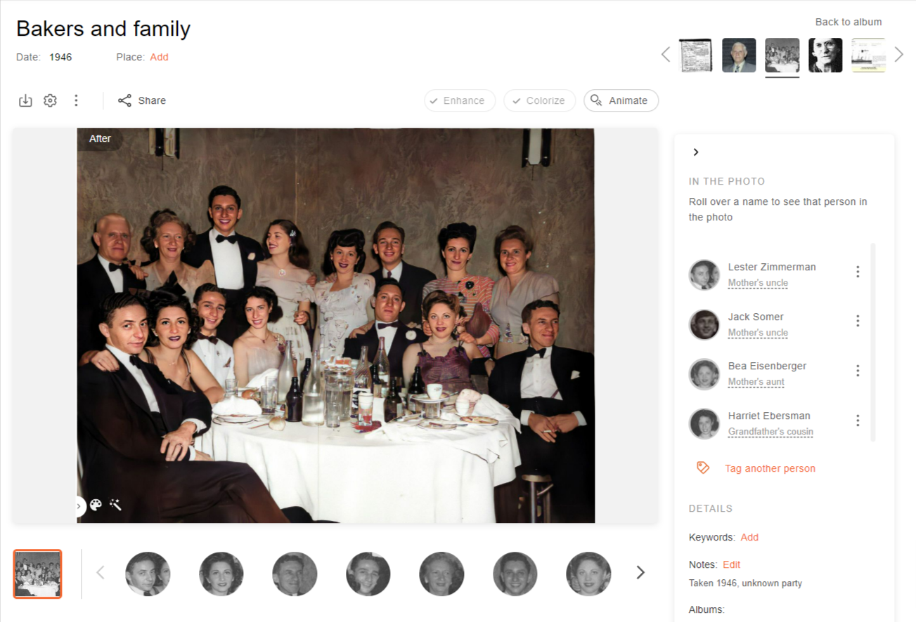 Página de fotos individuais no MyHeritage