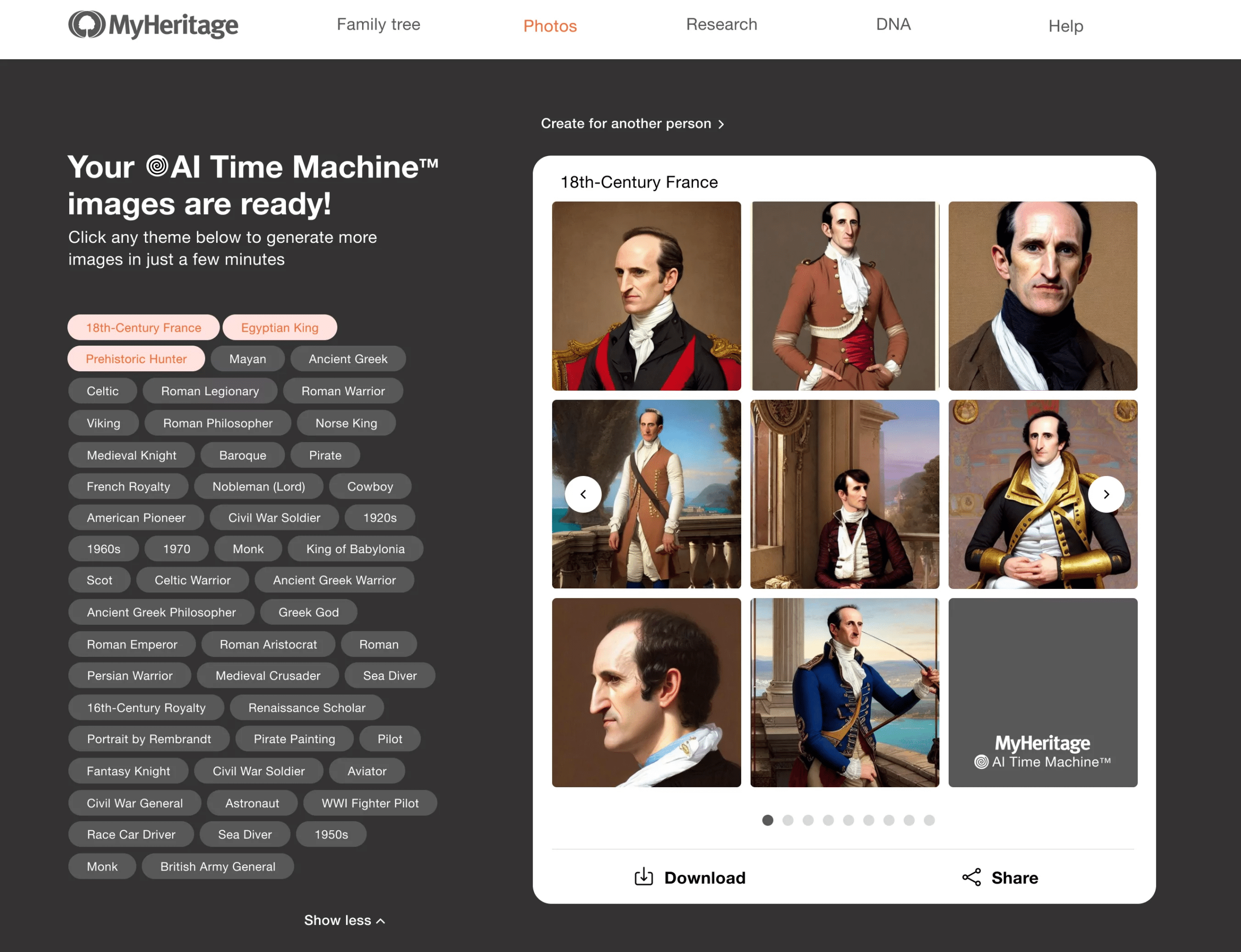 Escolhendo mais temas AI Time Machine™ em um desktop